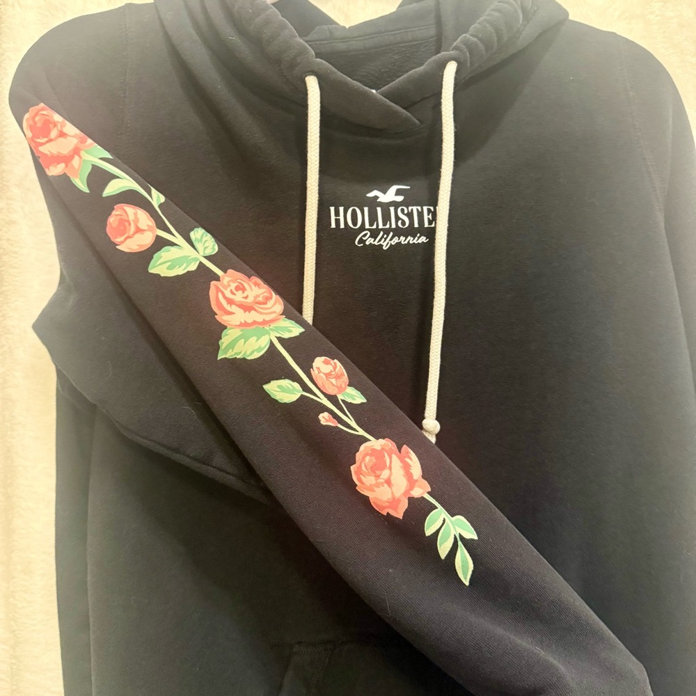 Hollister Black Hoodie with Rose Embroidery - Picture 2 of 6
